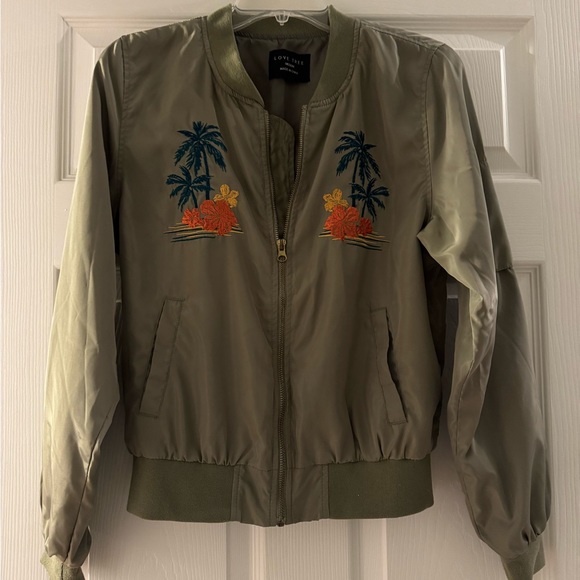 Olive Green Lovetree palm tree embroidered bomber jacket - Picture 4 of 6